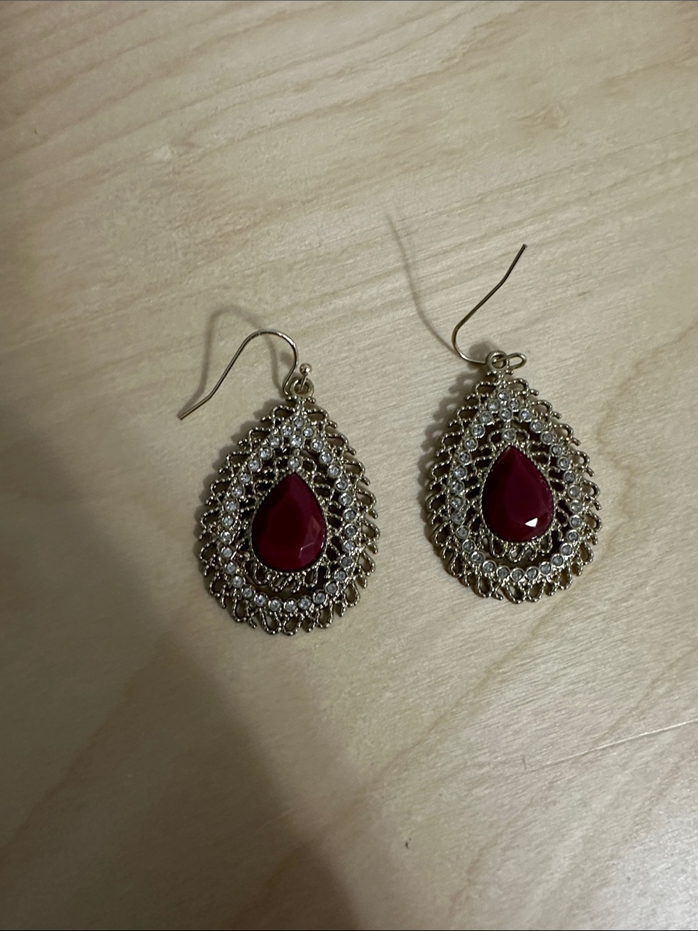 Francesca's Collections Silver Teardrop Earrings with Fuchsia Stone